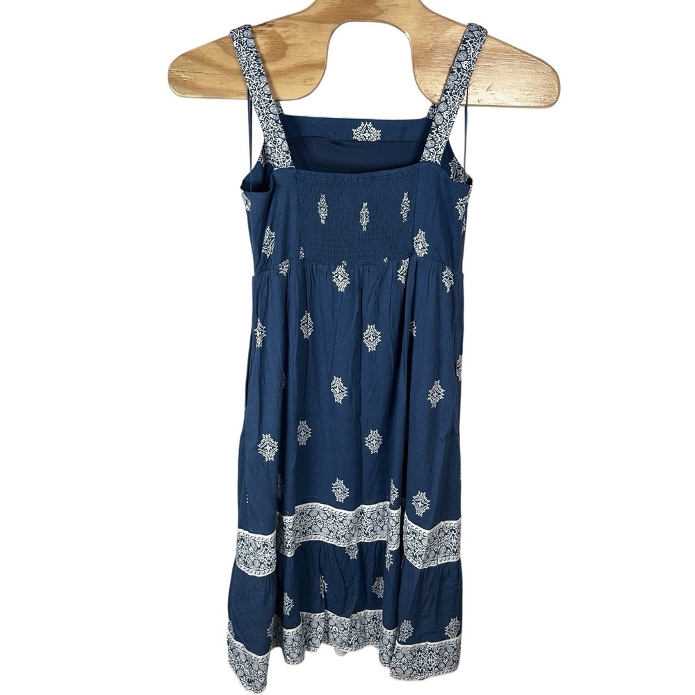 NEW LUCKY BRAND Dress Sz Large Blue Medallion Print Midi Sleeveless Boho Coastal - Picture 4 of 7